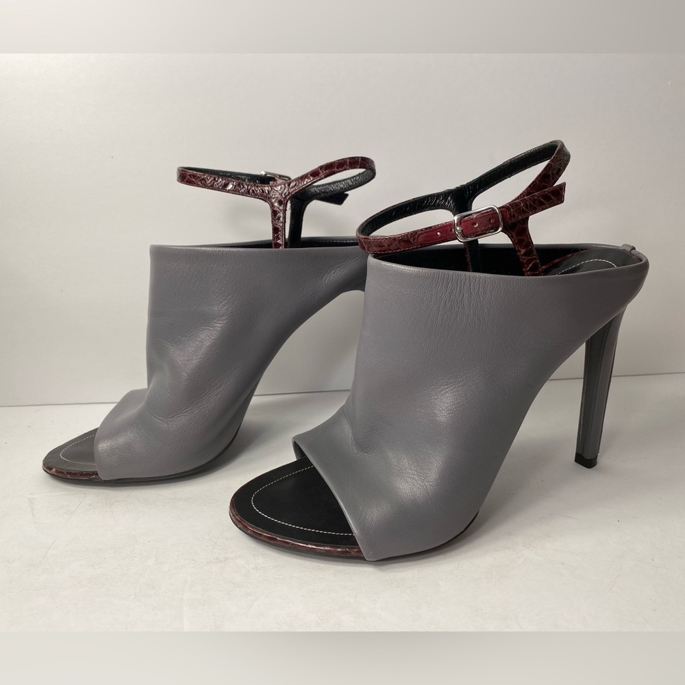 Balenciaga open toe mules sandals heels leather grey burgundy 36.5 - Picture 1 of 10